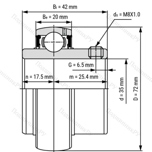 Радиальный шарикоподшипник из нержавеющей стали SS UC 207 - Вал 35мм