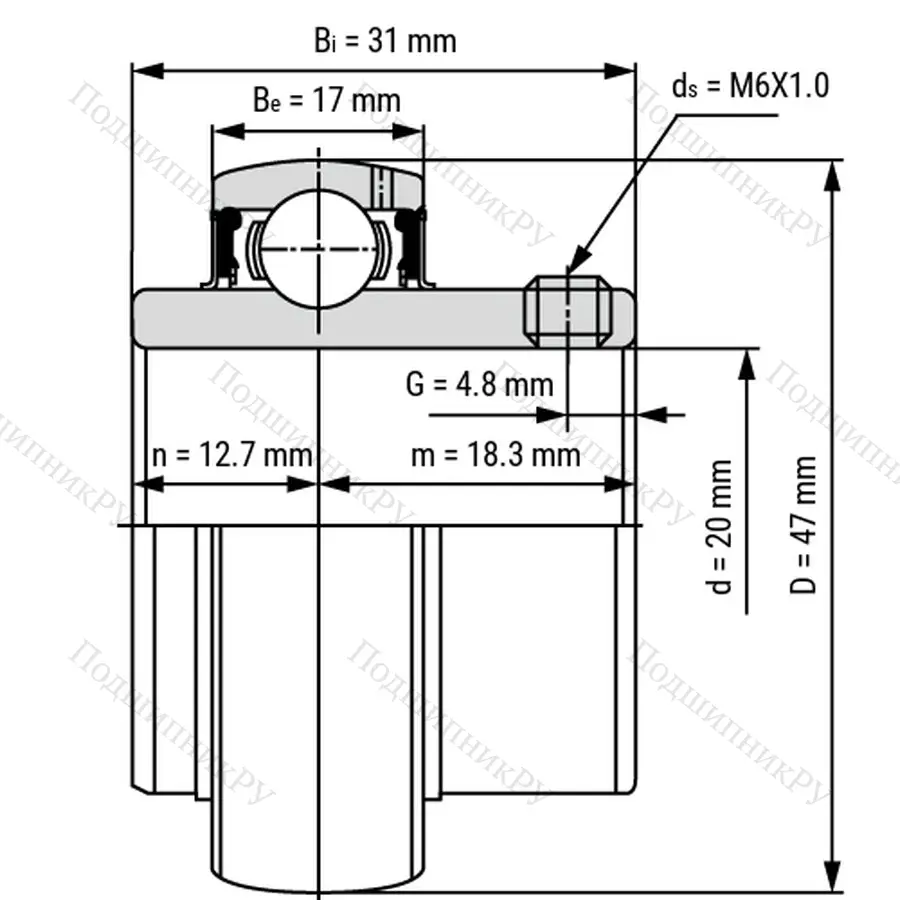 Радиальный шариковый подшипник UC 204 - Вал 20мм
