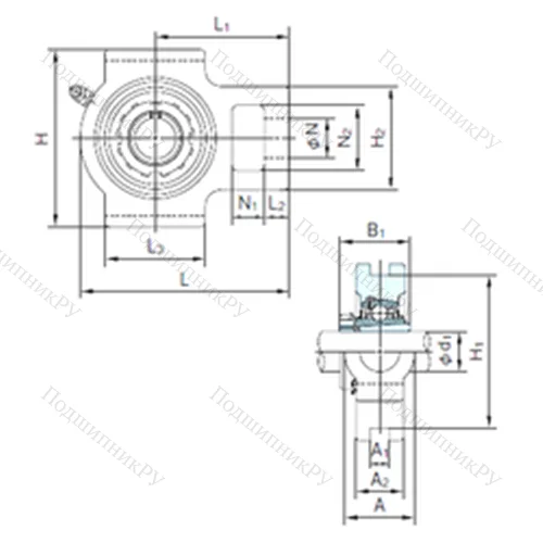 Подшипниковый узел шариковый радиальный UKT 212+H 2312