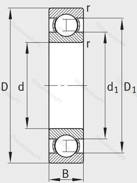 Однорядный шариковый подшипник 6412