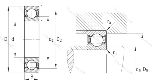 Однорядный шариковый подшипник 62310 2RSR от производителя  FAG